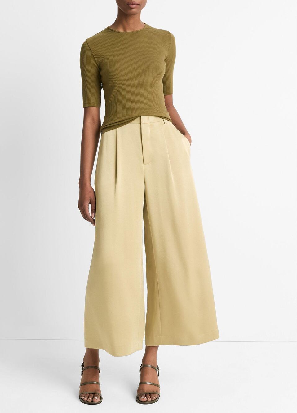 Vince Gold Satin Wide Leg Crop Pant